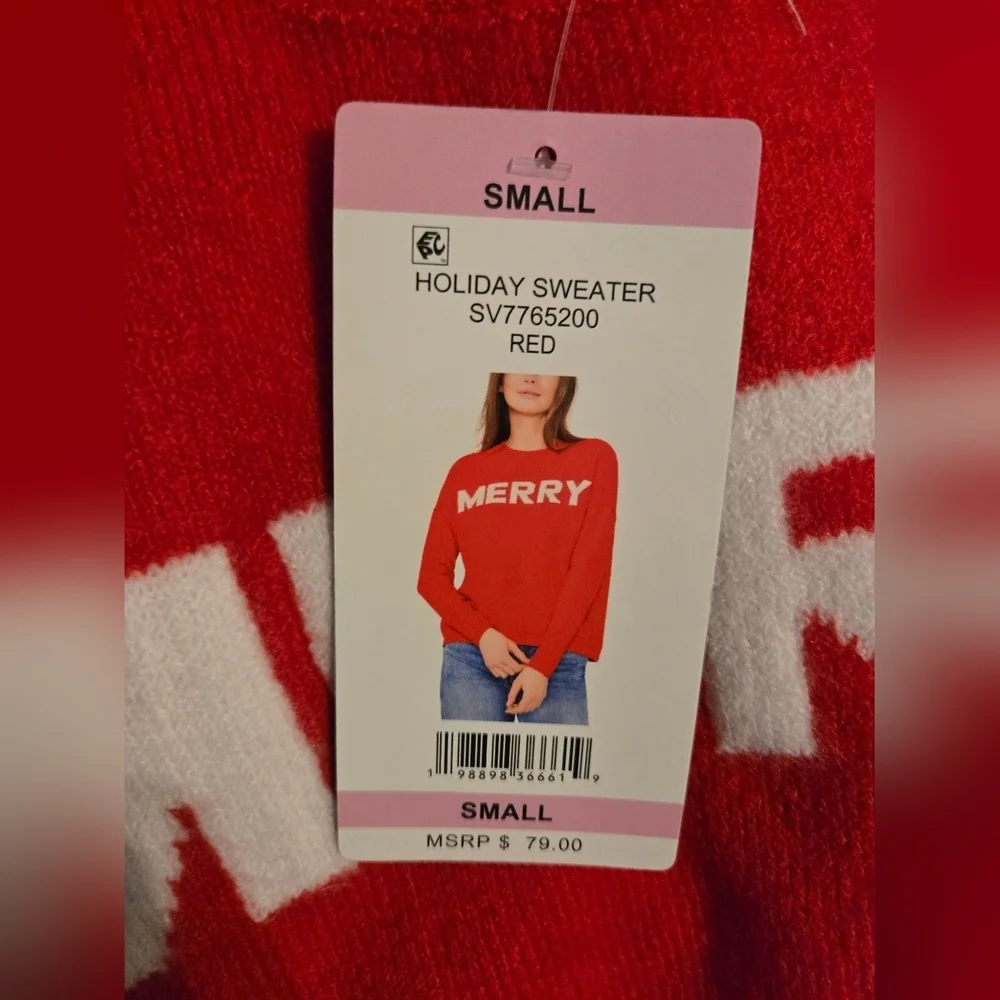 New Vince Camuto Red 'MERRY' Crewneck Holiday Sweater